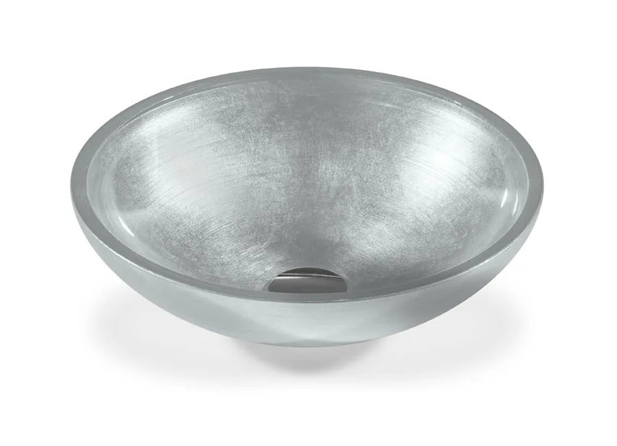 SICIS® Doh Glaswaschbecken Icemir 4 rund in Silber – Aufsatzwaschbecken Ø 40 cm aus bleifreiem Glas mit Rigato-Rillenstruktur