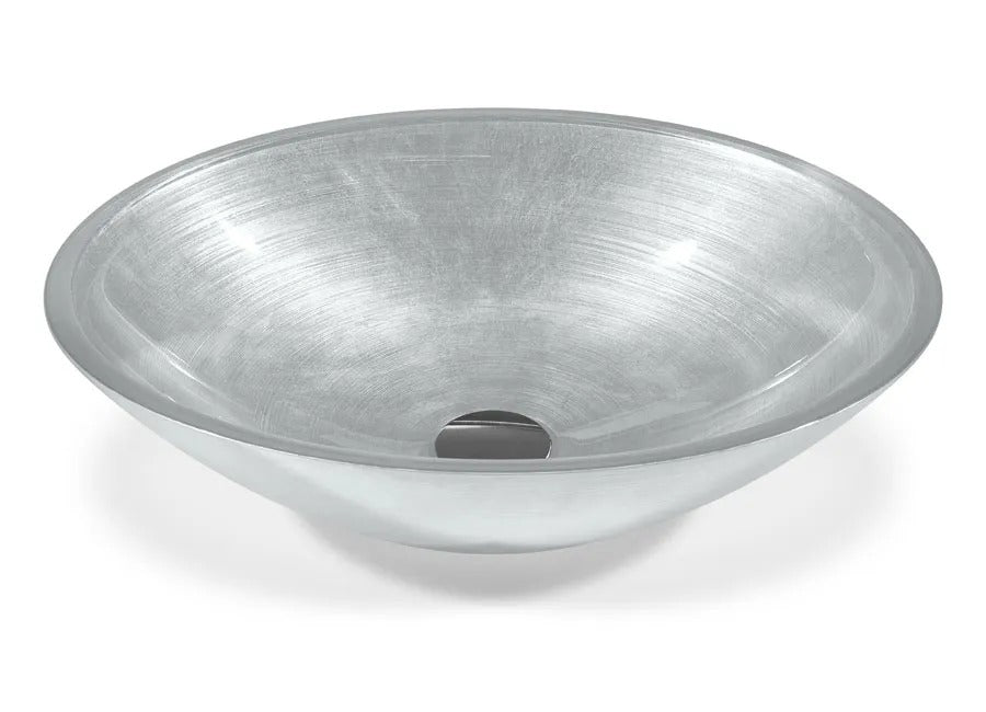 SICIS® Doh Glaswaschbecken Icemir oval in Silber – Aufsatzwaschbecken 50 × 40 cm aus bleifreiem Glas mit Rigato-Rillenstruktur