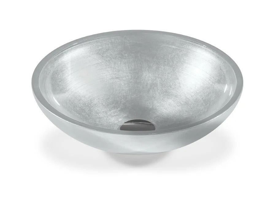 SICIS® Doh Glaswaschbecken Icemir rund in Silber – Aufsatzwaschbecken Ø 40 cm aus bleifreiem Glas mit Rigato-Rillenstruktur