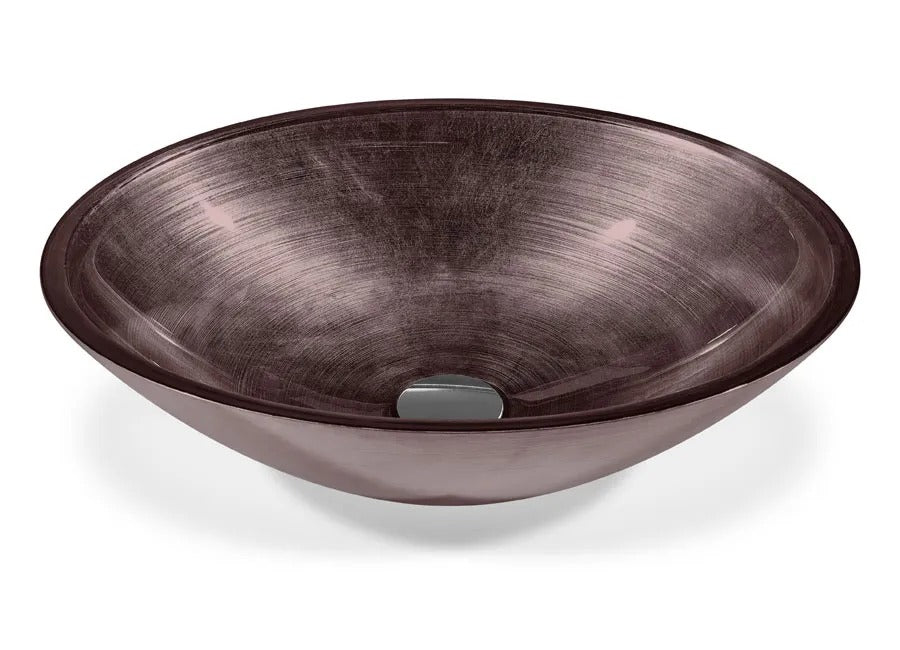SICIS® Doh Glaswaschbecken Jantar 3 oval in Aubergine – Aufsatzwaschbecken 50 × 40 cm aus bleifreiem Glas mit Rigato-Rillenstruktur