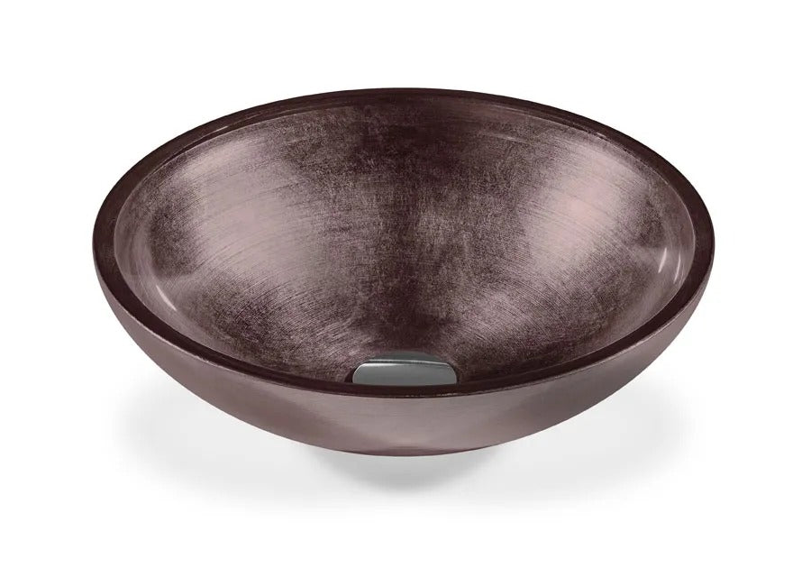 SICIS® Doh Glaswaschbecken Jantar 3 rund in Aubergine – Aufsatzwaschbecken Ø 40 cm aus bleifreiem Glas mit Rigato-Rillenstruktur