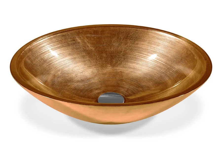 SICIS® Doh Glaswaschbecken Jantar oval in Bernstein – Aufsatzwaschbecken 50 × 40 cm aus bleifreiem Glas mit Rigato-Rillenstruktur