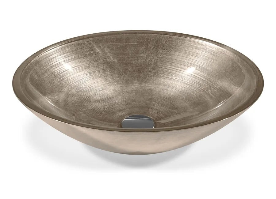 SICIS® Doh Glaswaschbecken Kaki 3 oval in Taupe – Aufsatzwaschbecken 50 × 40 cm aus bleifreiem Glas mit Rigato-Rillenstruktur