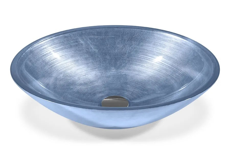 SICIS® Doh Glaswaschbecken Kariba 2 oval in Hellblau – Aufsatzwaschbecken 50 × 40 cm aus bleifreiem Glas mit Rigato-Rillenstruktur