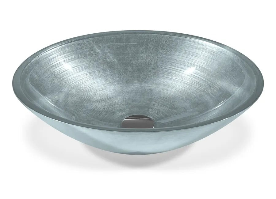 SICIS® Doh Glaswaschbecken Kawat oval in Eisblau – Aufsatzwaschbecken 50 × 40 cm aus bleifreiem Glas mit Rigato-Rillenstruktur