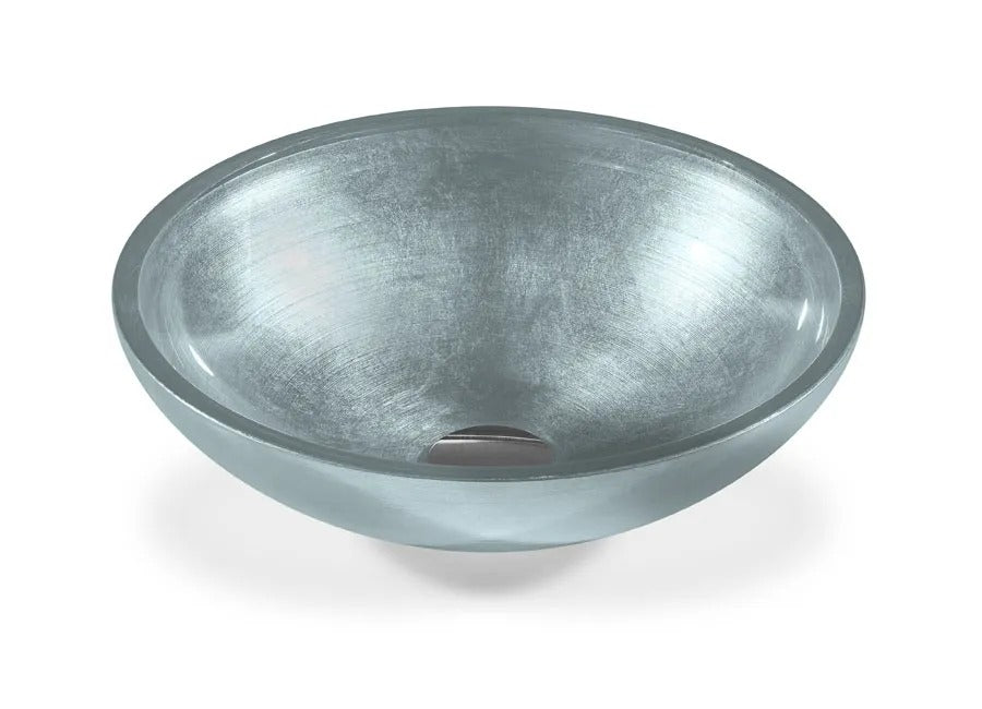 SICIS® Doh Glaswaschbecken Kawat rund in Eisblau – Aufsatzwaschbecken Ø 40 cm aus bleifreiem Glas mit Rigato-Rillenstruktur