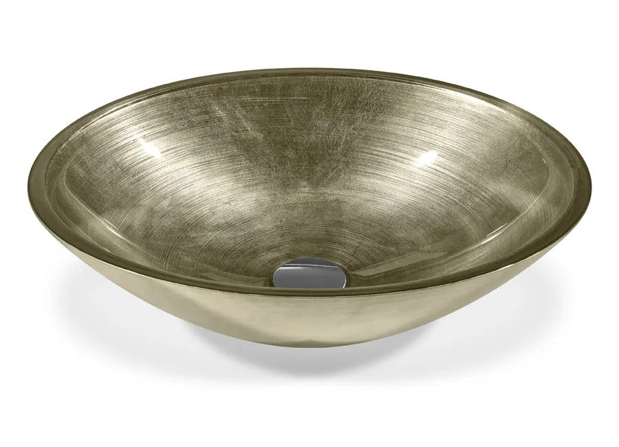 SICIS® Doh Glaswaschbecken Kersie 2 oval in Champagner – Aufsatzwaschbecken 50 × 40 cm aus bleifreiem Glas mit Rigato-Rillenstruktur