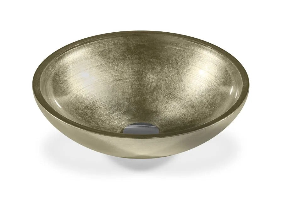 SICIS® Doh Glaswaschbecken Kersie 2 rund in Champagner – Aufsatzwaschbecken Ø 40 cm aus bleifreiem Glas mit Rigato-Rillenstruktur