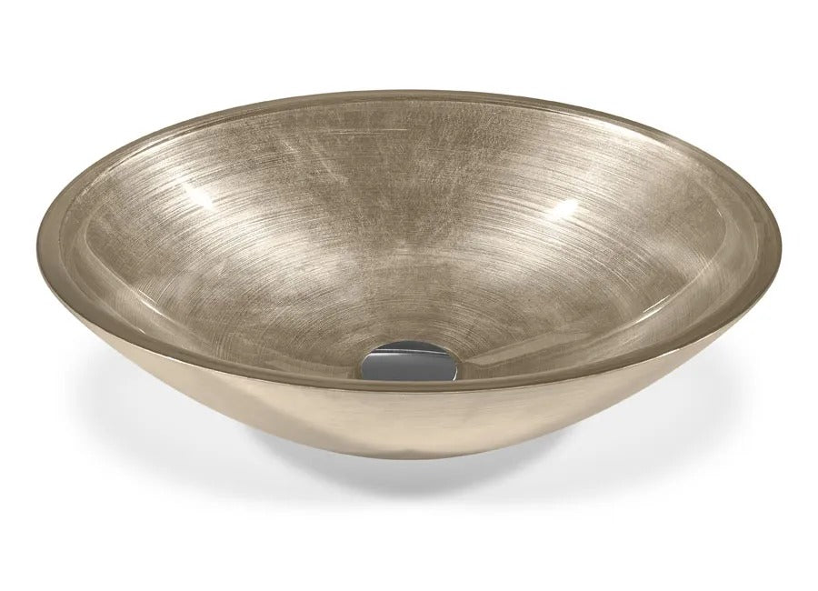 SICIS® Doh Glaswaschbecken Kersie oval in Champagner – Aufsatzwaschbecken 50 × 40 cm aus bleifreiem Glas mit Rigato-Rillenstruktur