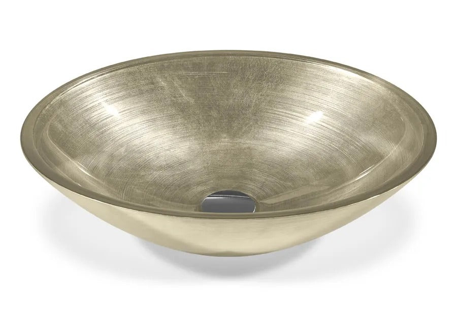 SICIS® Doh Glaswaschbecken Kori 3 oval in Champagner – Aufsatzwaschbecken 50 × 40 cm aus bleifreiem Glas mit Rigato-Rillenstruktur