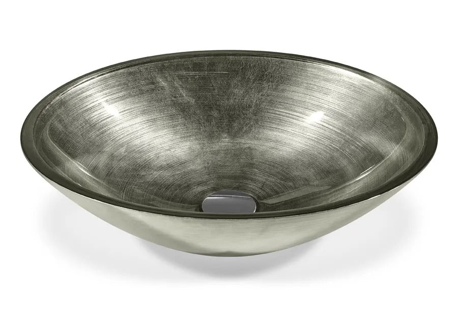 SICIS® Doh Glaswaschbecken Lescaram 3 oval in Silbergrau – Aufsatzwaschbecken 50 × 40 cm aus bleifreiem Glas mit Rigato-Rillenstruktur