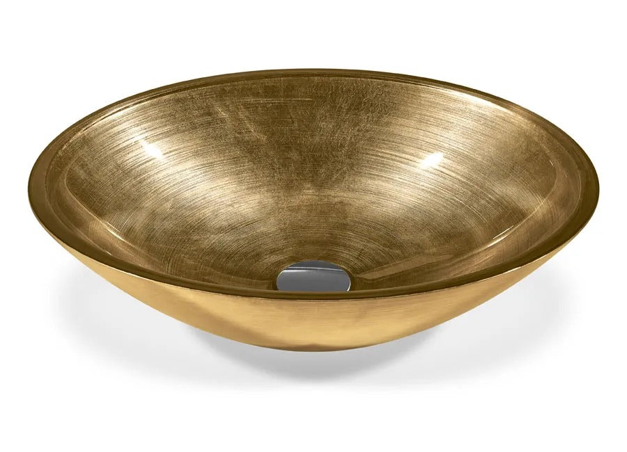 SICIS® Doh Glaswaschbecken Lescaram oval in Bernstein – Aufsatzwaschbecken 50 × 40 cm aus bleifreiem Glas mit Rigato-Rillenstruktur