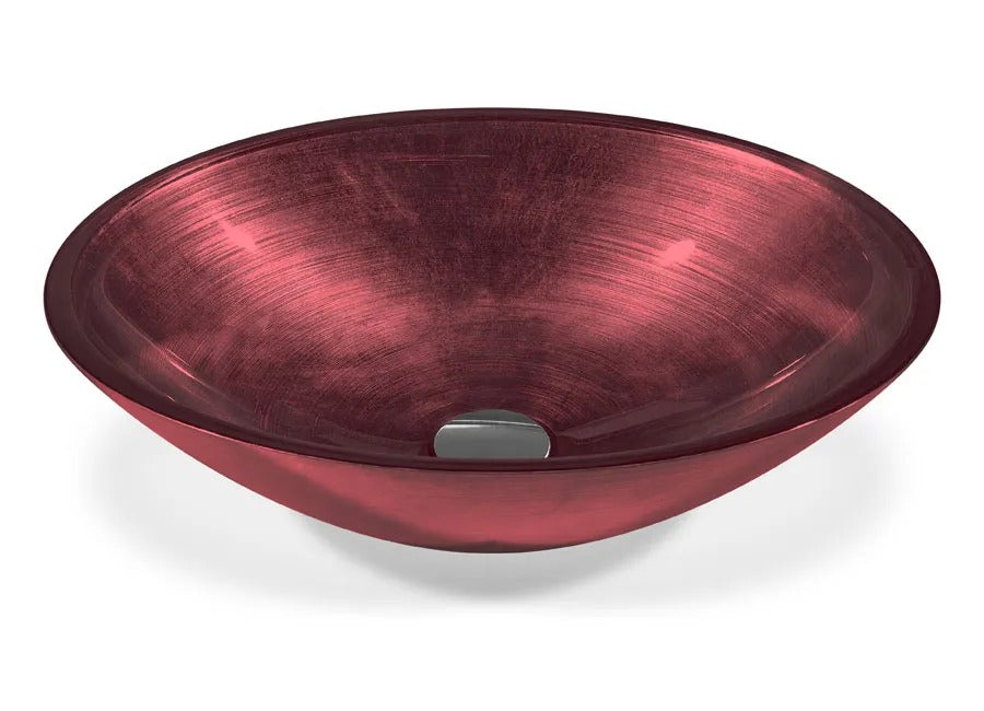 SICIS® Doh Glaswaschbecken Magraner 3 oval in Rubinrot – Aufsatzwaschbecken 50 × 40 cm aus bleifreiem Glas mit Rigato-Rillenstruktur