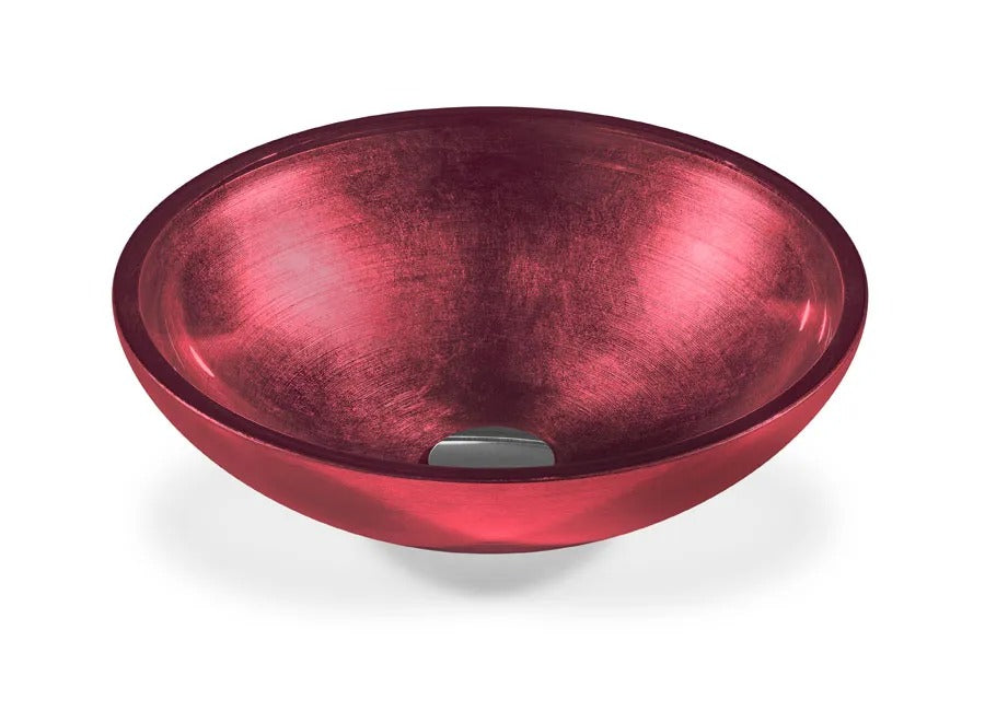 SICIS® Doh Glaswaschbecken Magraner 4 rund in Himbeerrot – Aufsatzwaschbecken Ø 40 cm aus bleifreiem Glas mit Rigato-Rillenstruktur
