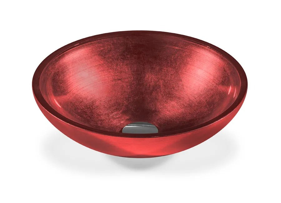 SICIS® Doh Glaswaschbecken Magraner 5 rund in Rot – Aufsatzwaschbecken Ø 40 cm aus bleifreiem Glas mit Rigato-Rillenstruktur