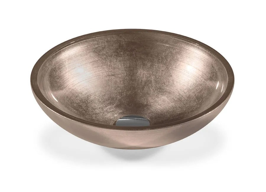SICIS® Doh Glaswaschbecken Martuel 2 rund in Rosé – Aufsatzwaschbecken Ø 40 cm aus bleifreiem Glas mit Rigato-Rillenstruktur