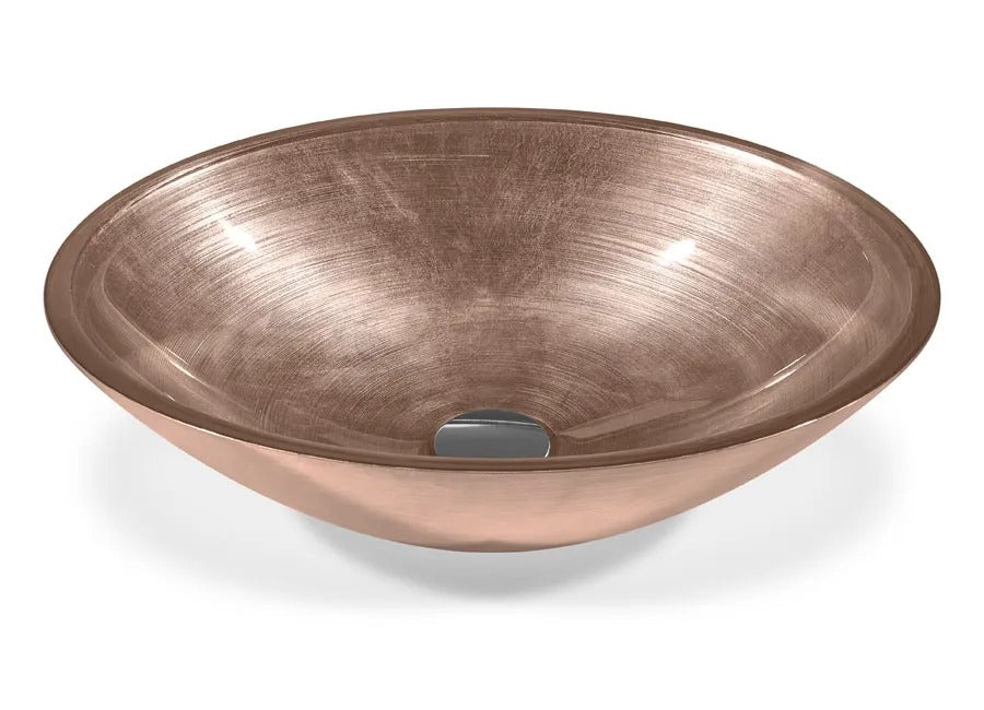 SICIS® Doh Glaswaschbecken Martuel oval in Roségold – Aufsatzwaschbecken 50 × 40 cm aus bleifreiem Glas mit Rigato-Rillenstruktur