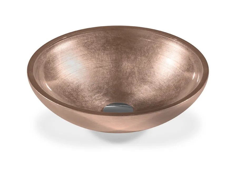 SICIS® Doh Glaswaschbecken Martuel rund in Roségold – Aufsatzwaschbecken Ø 40 cm aus bleifreiem Glas mit Rigato-Rillenstruktur