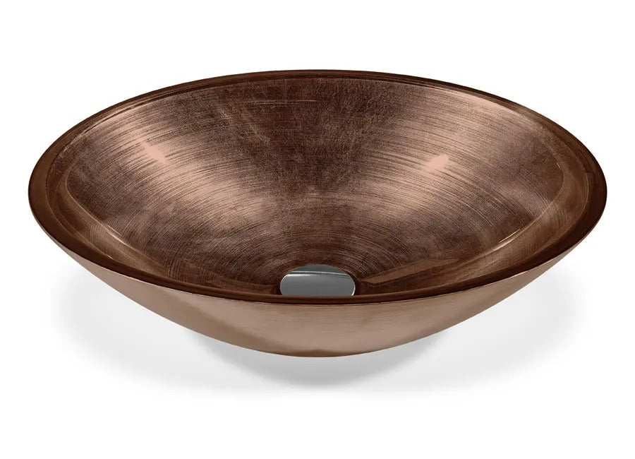 SICIS® Doh Glaswaschbecken Melena 2 oval in Kupfer – Aufsatzwaschbecken 50 × 40 cm aus bleifreiem Glas mit Rigato-Rillenstruktur