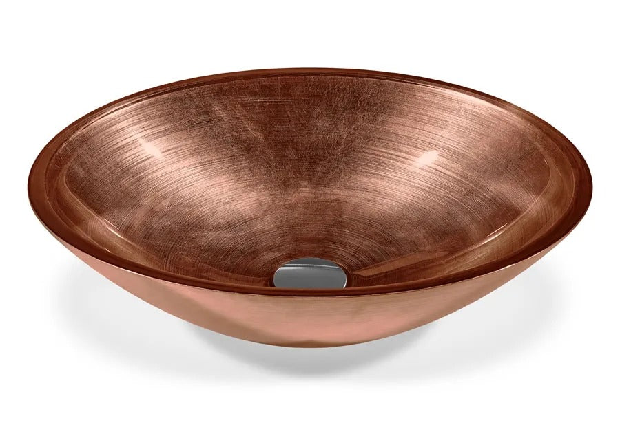 SICIS® Doh Glaswaschbecken Melena 3 oval in Kupfer – Aufsatzwaschbecken 50 × 40 cm aus bleifreiem Glas mit Rigato-Rillenstruktur