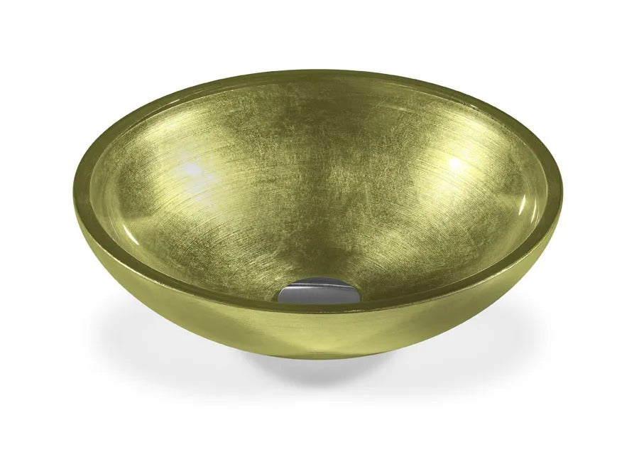 SICIS® Doh Glaswaschbecken Mirales 2 rund in Olive – Aufsatzwaschbecken Ø 40 cm aus bleifreiem Glas mit Rigato-Rillenstruktur
