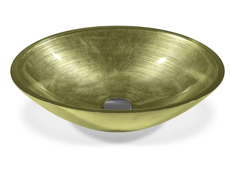 SICIS® Doh Glaswaschbecken Mirales oval in Olive – Aufsatzwaschbecken 50 × 40 cm aus bleifreiem Glas mit Rigato-Rillenstruktur