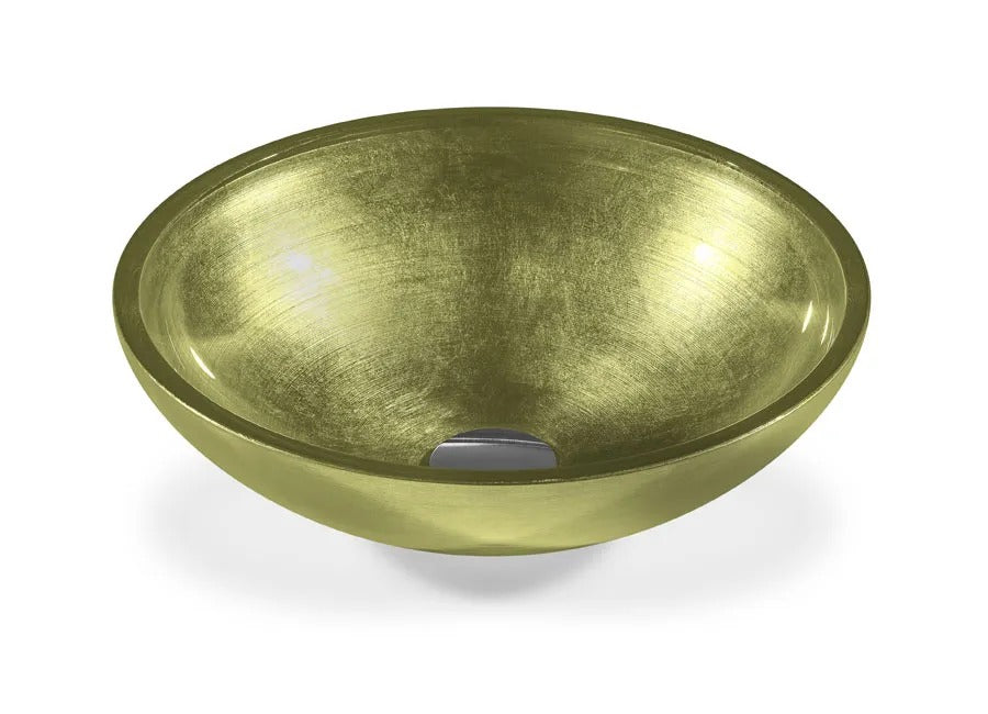SICIS® Doh Glaswaschbecken Mirales rund in Olive – Aufsatzwaschbecken Ø 40 cm aus bleifreiem Glas mit Rigato-Rillenstruktur