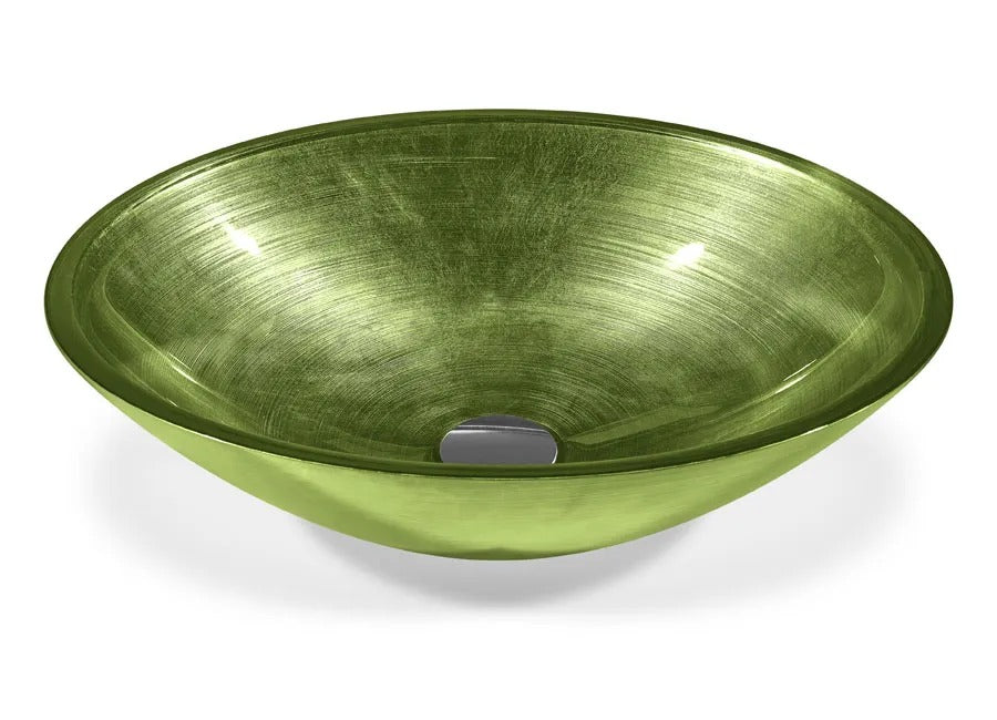 SICIS® Doh Glaswaschbecken Neide 2 oval in Moosgrün – Aufsatzwaschbecken 50 × 40 cm aus bleifreiem Glas mit Rigato-Rillenstruktur