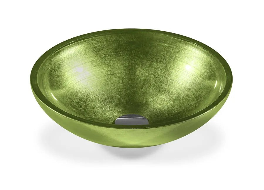 SICIS® Doh Glaswaschbecken Neide 2 rund in Moosgrün – Aufsatzwaschbecken Ø 40 cm aus bleifreiem Glas mit Rigato-Rillenstruktur