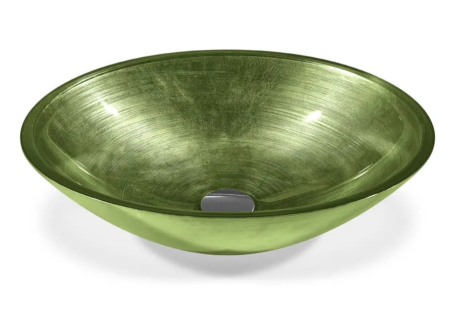 SICIS® Doh Glaswaschbecken Neide 3 oval in Moosgrün – Aufsatzwaschbecken 50 × 40 cm aus bleifreiem Glas mit Rigato-Rillenstruktur