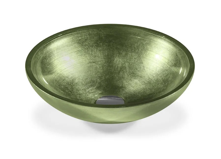 SICIS® Doh Glaswaschbecken Neide rund in Olivgrün – Aufsatzwaschbecken Ø 40 cm aus bleifreiem Glas mit Rigato-Rillenstruktur