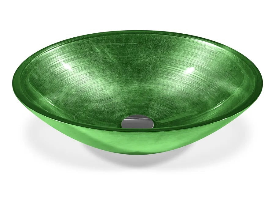 SICIS® Doh Glaswaschbecken Nergreve oval in Smaragdgrün – Aufsatzwaschbecken 50 × 40 cm aus bleifreiem Glas mit Rigato-Rillenstruktur