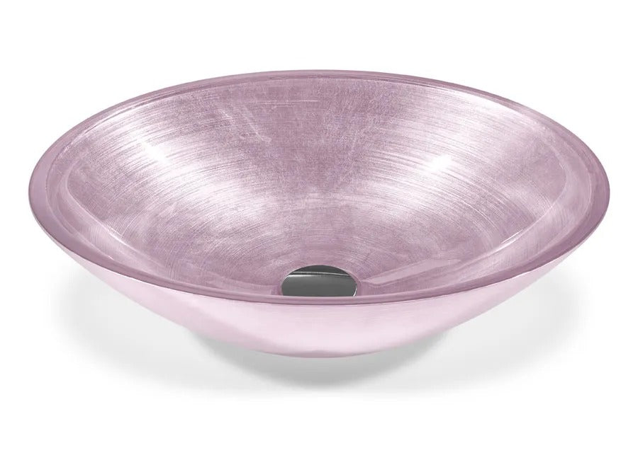 SICIS® Doh Glaswaschbecken Opalis 2 oval in Rosa – Aufsatzwaschbecken 50 × 40 cm aus bleifreiem Glas mit Rigato-Rillenstruktur