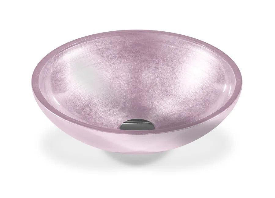 SICIS® Doh Glaswaschbecken Opalis 2 rund in Rosa – Aufsatzwaschbecken Ø 40 cm aus bleifreiem Glas mit Rigato-Rillenstruktur