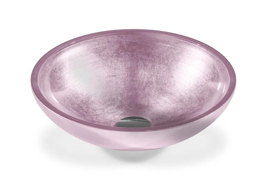 SICIS® Doh Glaswaschbecken Opalis 3 rund in Rosa – Aufsatzwaschbecken Ø 40 cm aus bleifreiem Glas mit Rigato-Rillenstruktur