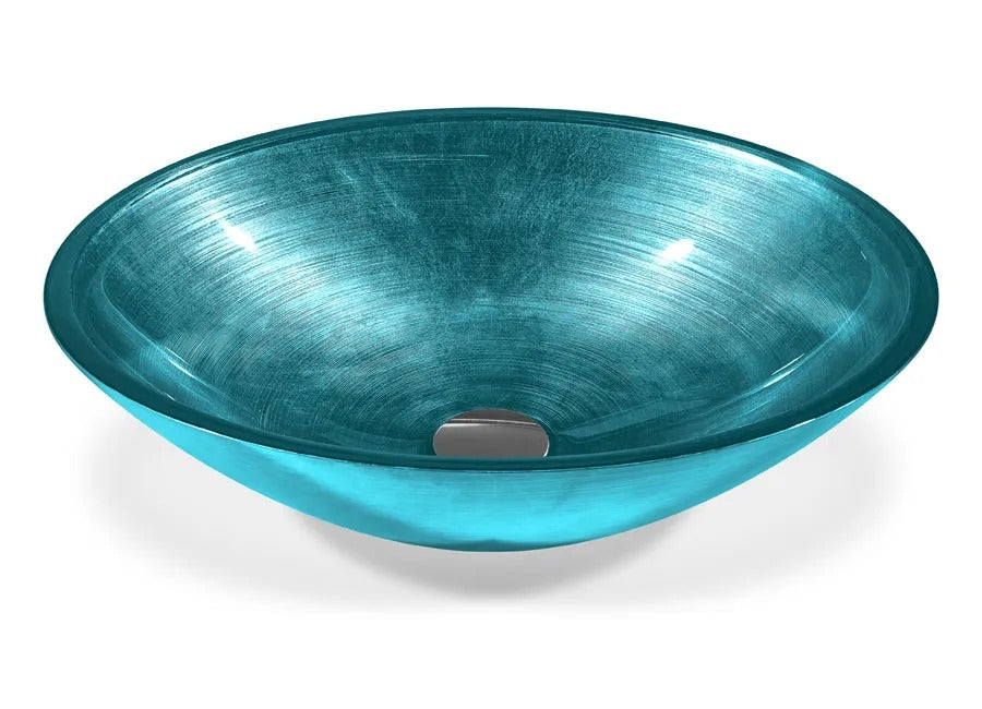 SICIS® Doh Glaswaschbecken Pavon oval in Petrol – Aufsatzwaschbecken 50 × 40 cm aus bleifreiem Glas mit Rigato-Rillenstruktur