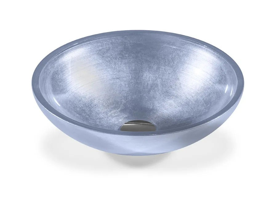 SICIS® Doh Glaswaschbecken Pestum rund in Eisblau – Aufsatzwaschbecken Ø 40 cm aus bleifreiem Glas mit Rigato-Rillenstruktur
