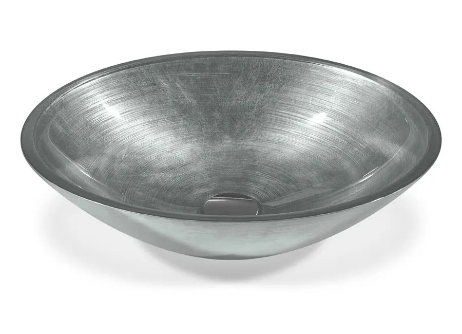 SICIS® Doh Glaswaschbecken Rastaban oval in Silbergrau – Aufsatzwaschbecken 50 × 40 cm aus bleifreiem Glas mit Rigato-Rillenstruktur