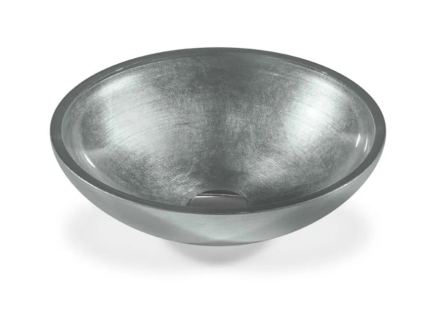 SICIS® Doh Glaswaschbecken Rastaban rund in Silbergrau – Aufsatzwaschbecken Ø 40 cm aus bleifreiem Glas mit Rigato-Rillenstruktur