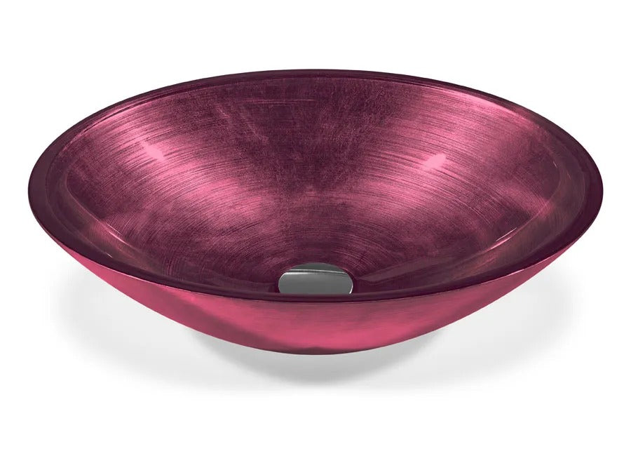 SICIS® Doh Glaswaschbecken Ruby 2 oval in Himbeerrot – Aufsatzwaschbecken 50 × 40 cm aus bleifreiem Glas mit Rigato-Rillenstruktur