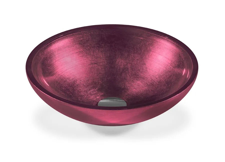 SICIS® Doh Glaswaschbecken Ruby 2 rund in Himbeerrot – Aufsatzwaschbecken Ø 40 cm aus bleifreiem Glas mit Rigato-Rillenstruktur