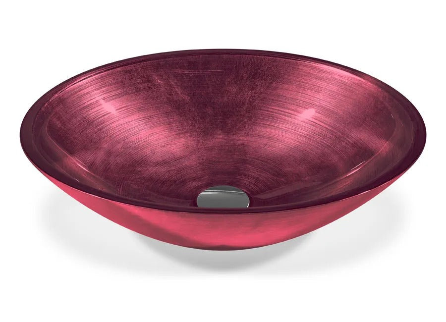 SICIS® Doh Glaswaschbecken Ruby 3 oval in Himbeerrot – Aufsatzwaschbecken 50 × 40 cm aus bleifreiem Glas mit Rigato-Rillenstruktur