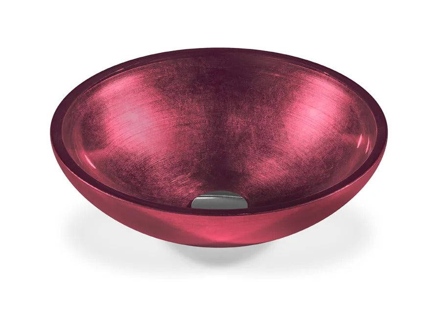 SICIS® Doh Glaswaschbecken Ruby 3 rund in Himbeerrot – Aufsatzwaschbecken Ø 40 cm aus bleifreiem Glas mit Rigato-Rillenstruktur
