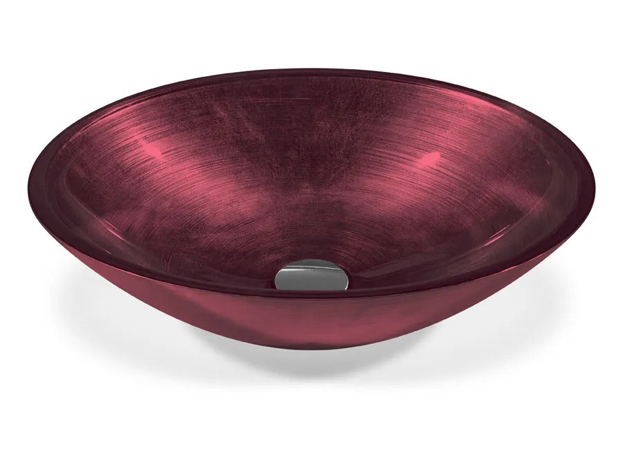 SICIS® Doh Glaswaschbecken Ruby 4 oval in Weinrot – Aufsatzwaschbecken 50 × 40 cm aus bleifreiem Glas mit Rigato-Rillenstruktur