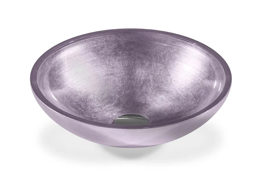 SICIS® Doh Glaswaschbecken Sakirma 2 rund in Flieder – Aufsatzwaschbecken Ø 40 cm aus bleifreiem Glas mit Rigato-Rillenstruktur