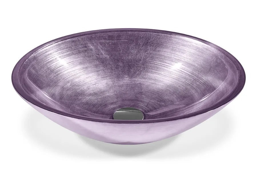 SICIS® Doh Glaswaschbecken Sakirma 3 oval in Lila – Aufsatzwaschbecken 50 × 40 cm aus bleifreiem Glas mit Rigato-Rillenstruktur