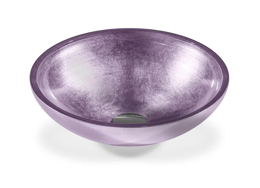 SICIS® Doh Glaswaschbecken Sakirma 3 rund in Lila – Aufsatzwaschbecken Ø 40 cm aus bleifreiem Glas mit Rigato-Rillenstruktur