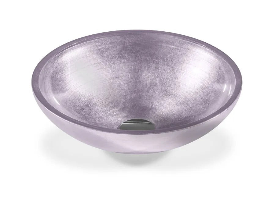 SICIS® Doh Glaswaschbecken Sakirma 4 rund in Flieder – Aufsatzwaschbecken Ø 40 cm aus bleifreiem Glas mit Rigato-Rillenstruktur