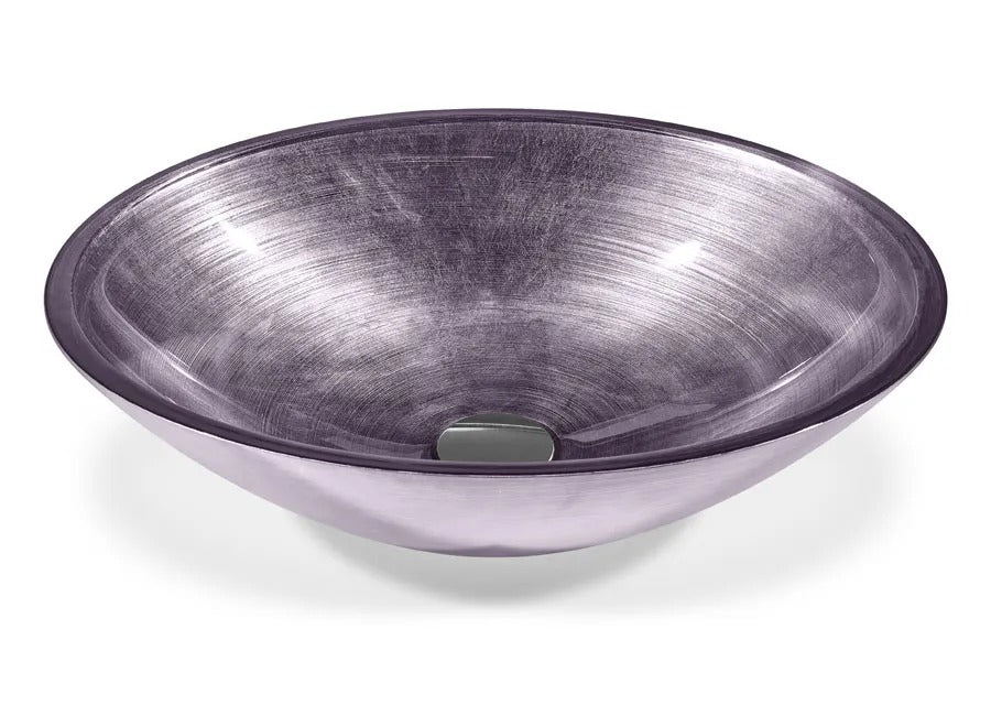SICIS® Doh Glaswaschbecken Sakirma 5 oval in Violett – Aufsatzwaschbecken 50 × 40 cm aus bleifreiem Glas mit Rigato-Rillenstruktur