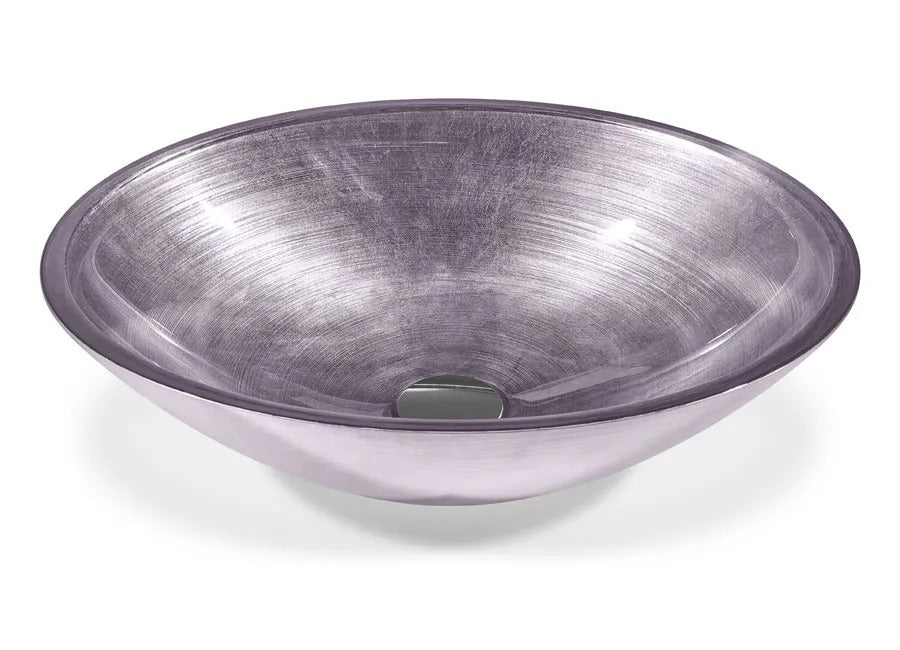 SICIS® Doh Glaswaschbecken Sakirma oval in Flieder – Aufsatzwaschbecken 50 × 40 cm aus bleifreiem Glas mit Rigato-Rillenstruktur